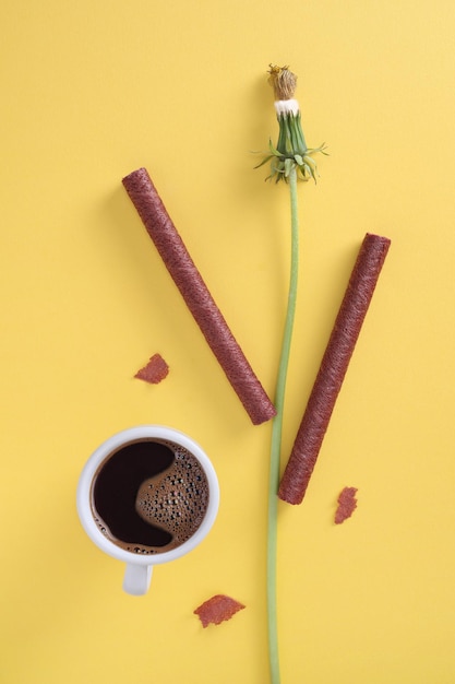 Wafelstokjes van koffie en chocolade