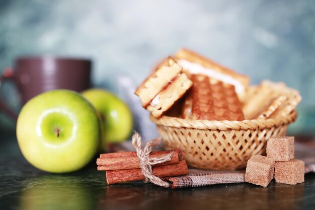 Wafer breakfast and cup of tea