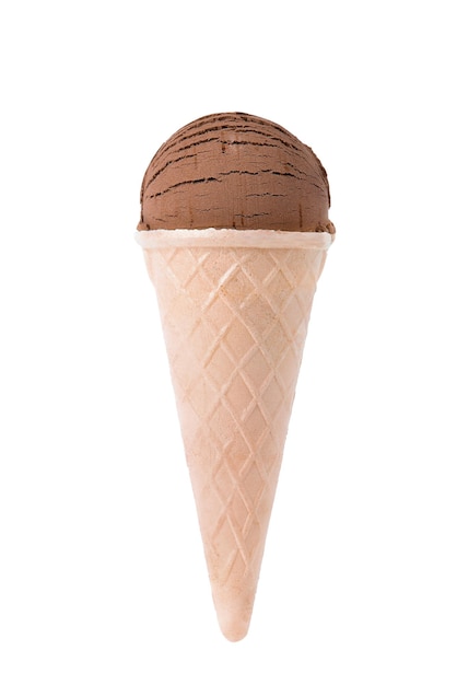 Wafer cone of chocolate ice cream isolated on white