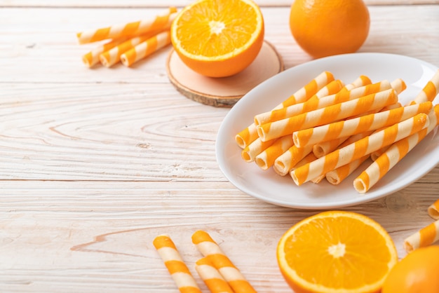 wafer roll with orange cream flavor