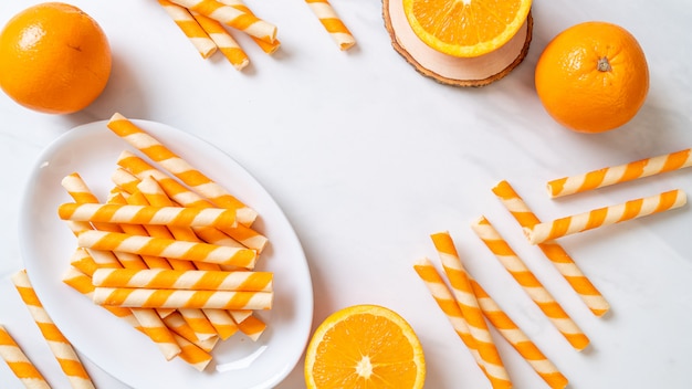 wafer roll with orange cream flavor