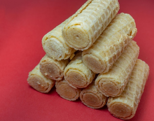 Wafer rolls Confectionery Cookies for tea Variety of waffles Product with stuffing inside