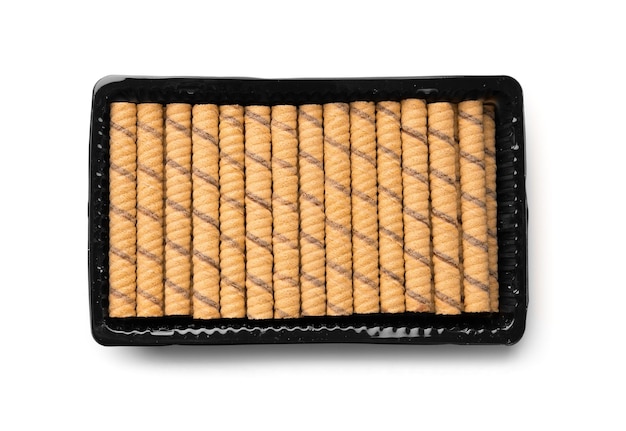 Wafer rolls in a package on a white background top view