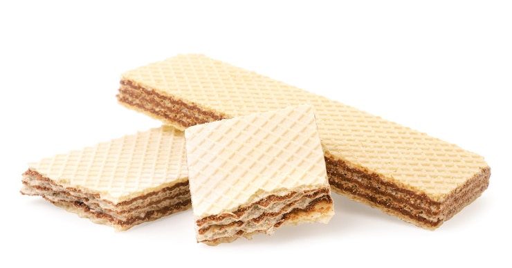 Photo wafers with chocolate close up on white background. isolated