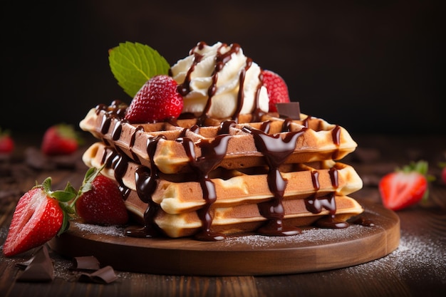 Waffels met chocolade aardbeien