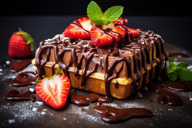 Waffels met chocolade aardbeien