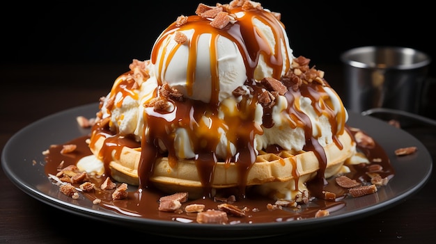 Photo waffle caramel ice cream cold and stylish ar 169 stylize 7