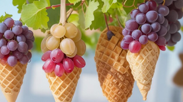 Waffle Cone Delight Bursting with Colorful Grapes and Playful Tassels