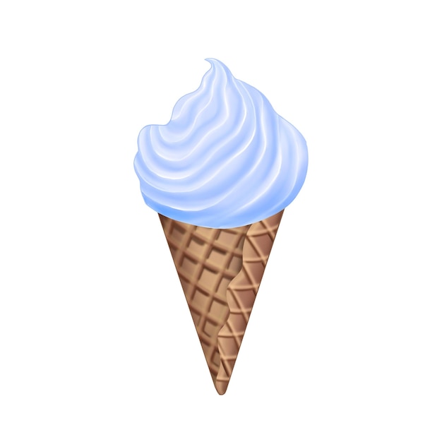 Waffle cone of ice cream with blue cream