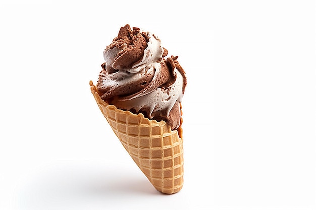 Waffle cone with chocolate scoop of ice cream AI Generated