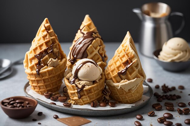 Photo waffle cones with coffee ice cream