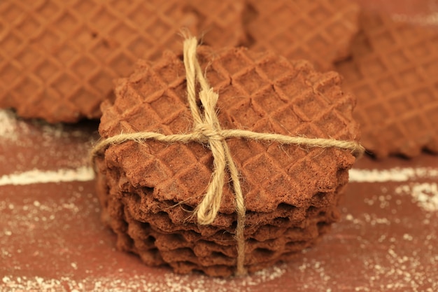 Waffle cookies in a cord