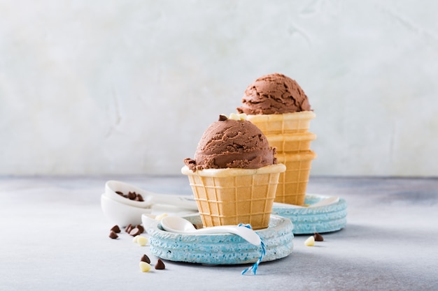 Waffle cups with chocolate ice cream