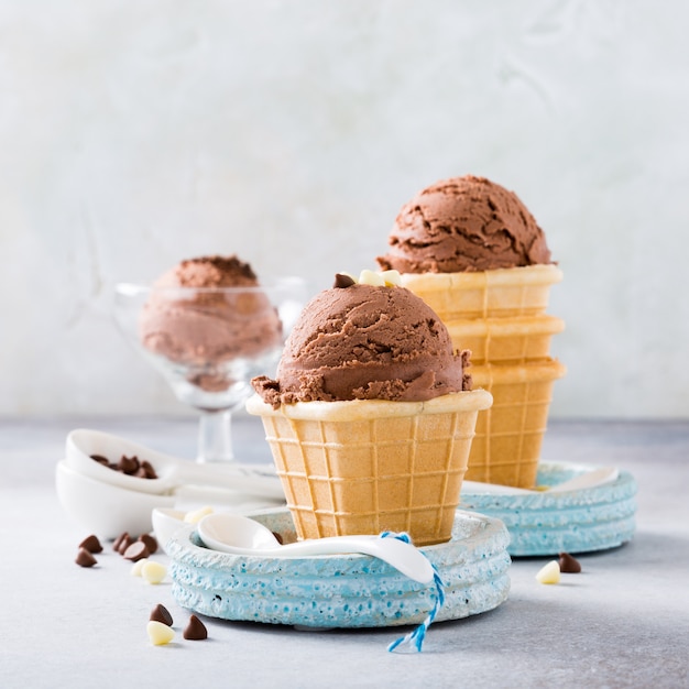 Waffle cups with chocolate ice cream