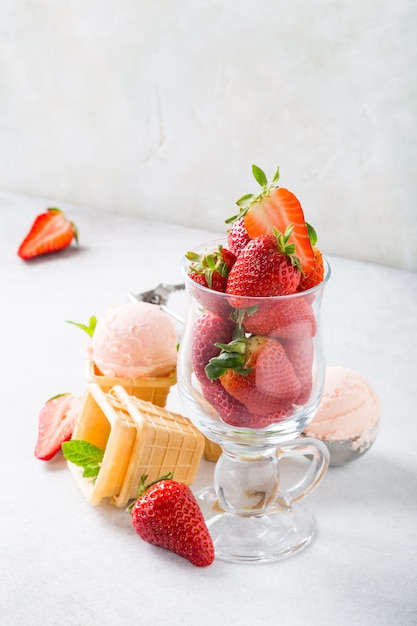 Waffle cups with strawberry ice cream