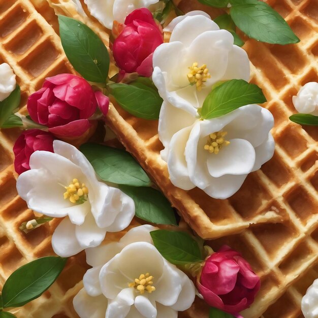 Waffle ice cream cone with jasmine flowers