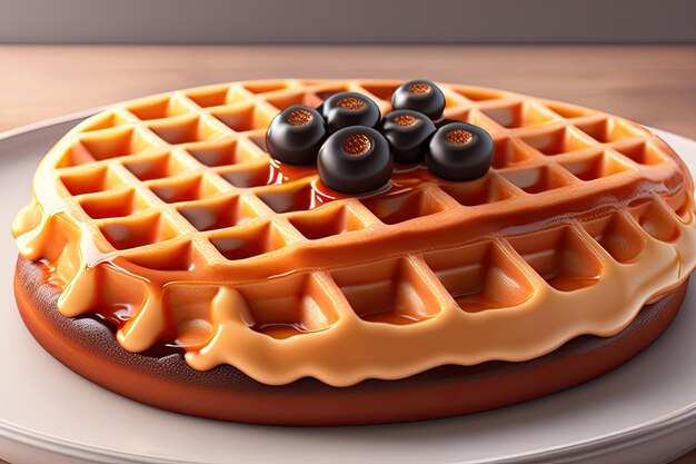 A waffle with blueberries on it