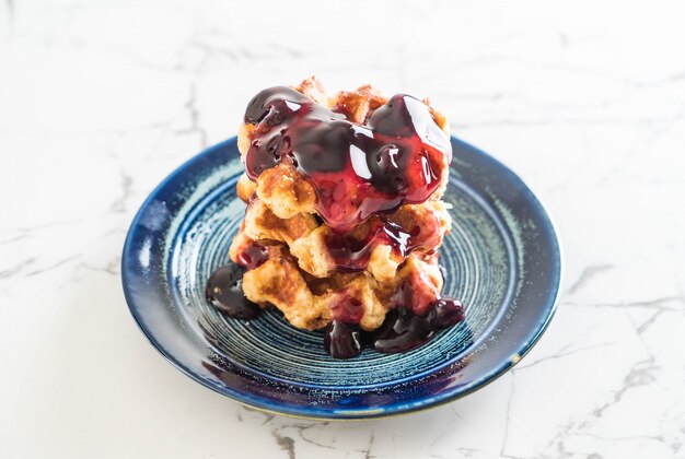 waffle with blueberry sauce 