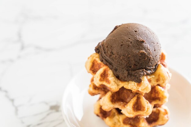 waffle with chocolate ice cream 