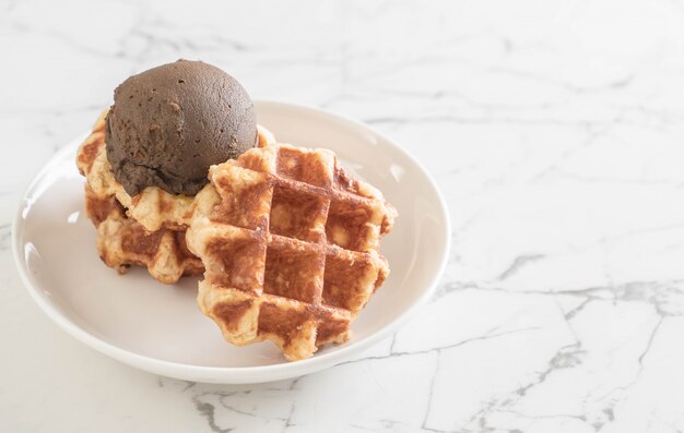 waffle with chocolate ice cream 