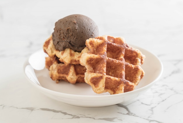 waffle with chocolate ice cream 