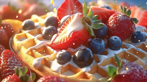 A waffle with fresh berries on it