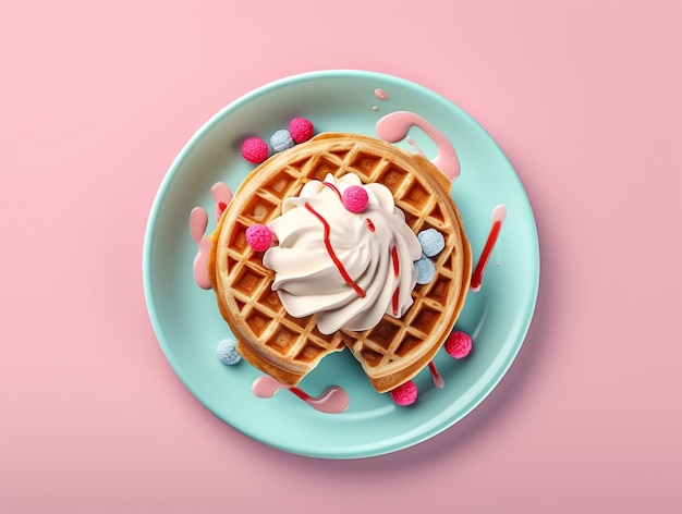 Waffle with ice cream above it