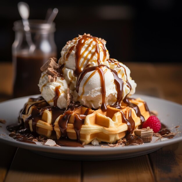 Waffle with ice cream