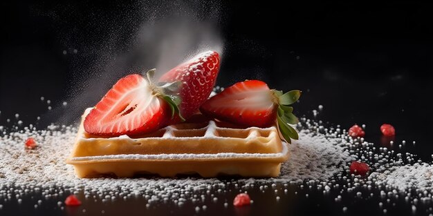 A waffle with strawberries on it