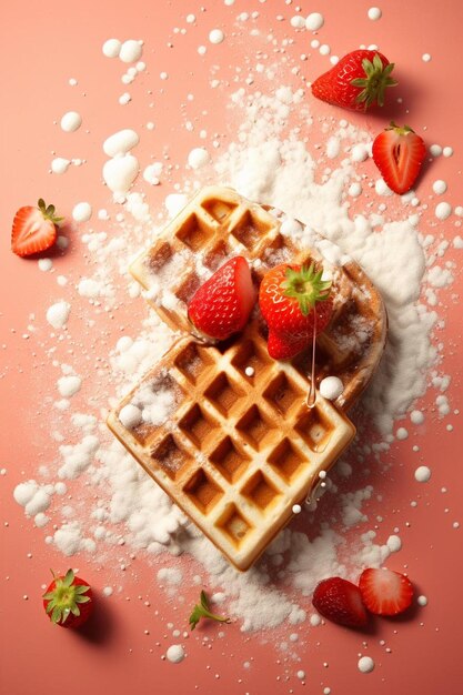 A waffle with strawberries on top of it