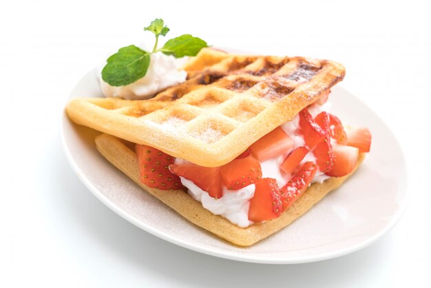 waffle with strawberry on white