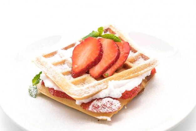 waffle with strawberry on white