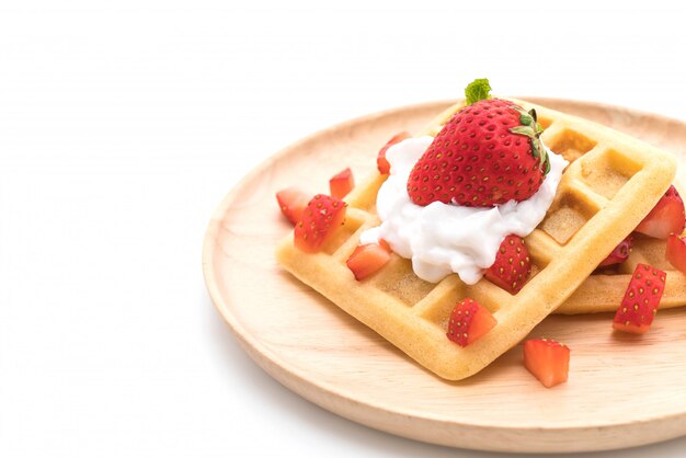 waffle with strawberry on white