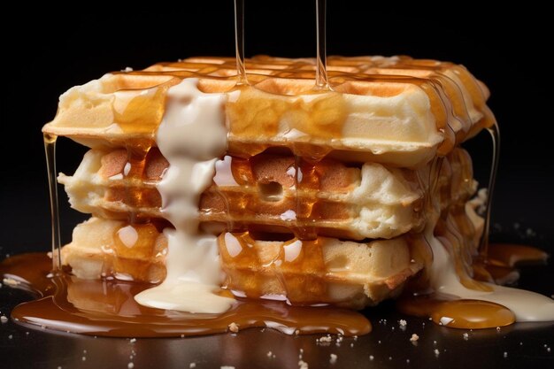 Photo a waffle with syrup and syrup on it