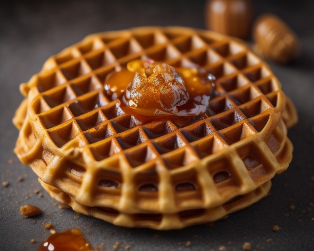 a waffle with syrup and syrup on it