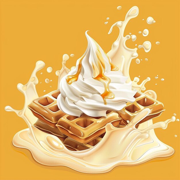 Photo a waffle with whipped cream and a waffle on it