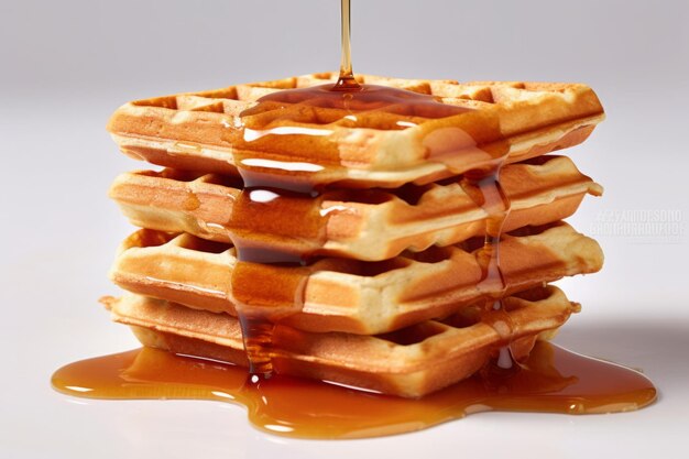 Waffles being soaked in syrup Generated AI