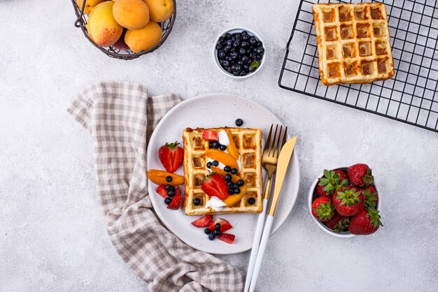 Waffles with berries and fruit