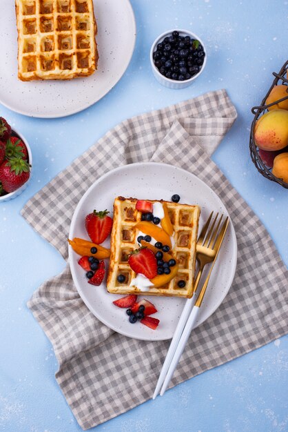 Waffles with berries and fruit