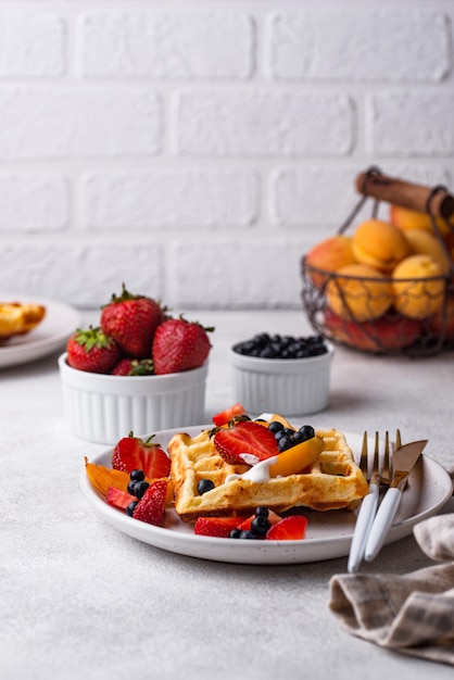 Waffles with berries and fruit