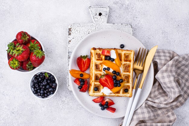 Waffles with berries and fruit