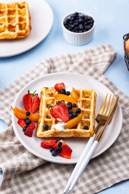 Waffles with berries and fruit