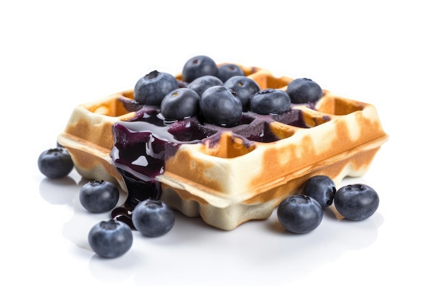 Waffles with blueberries isolated on white background AI generative