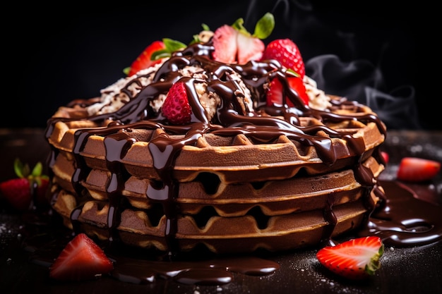 Waffles with chocolate strawberry