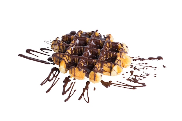 Waffles with chocolate topping isolated on white