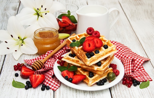 Waffles with fresh berries