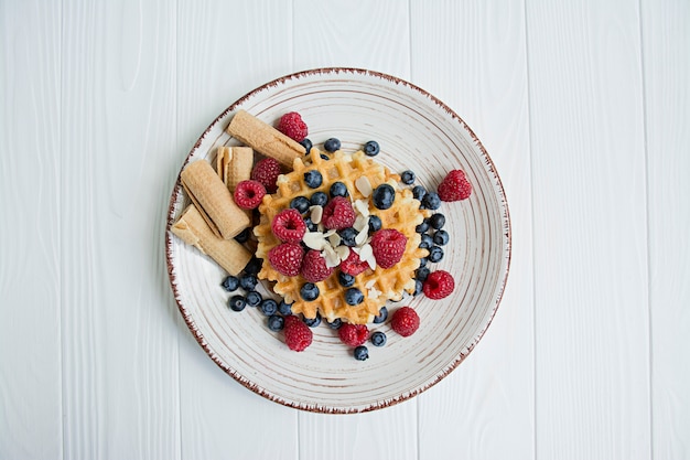 Waffles with fresh fruit for breakfast