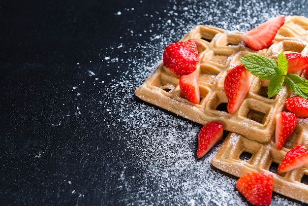 Waffles with some fresh Strawberries