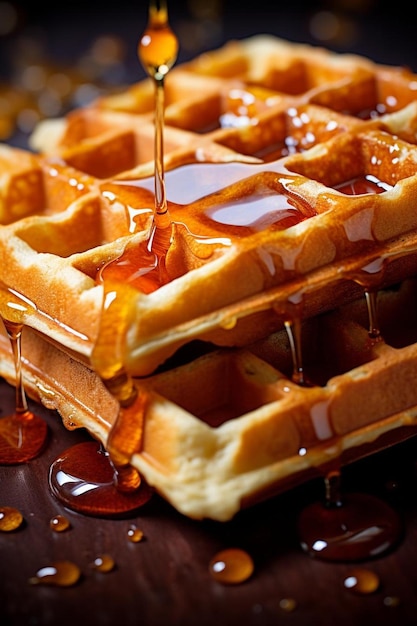 waffles with syrup and syrup on the top.