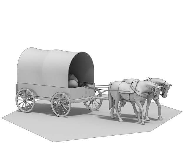 wagen kolonisten paard wagen 3D-rendering 3D illustratie